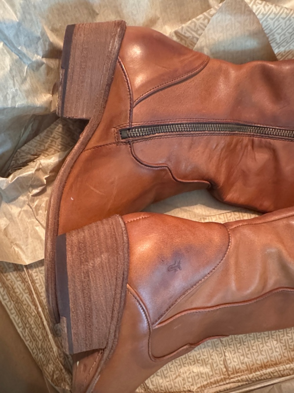 Frye Carson Piping Tall Brown Leather Boots - Picture 7 of 11